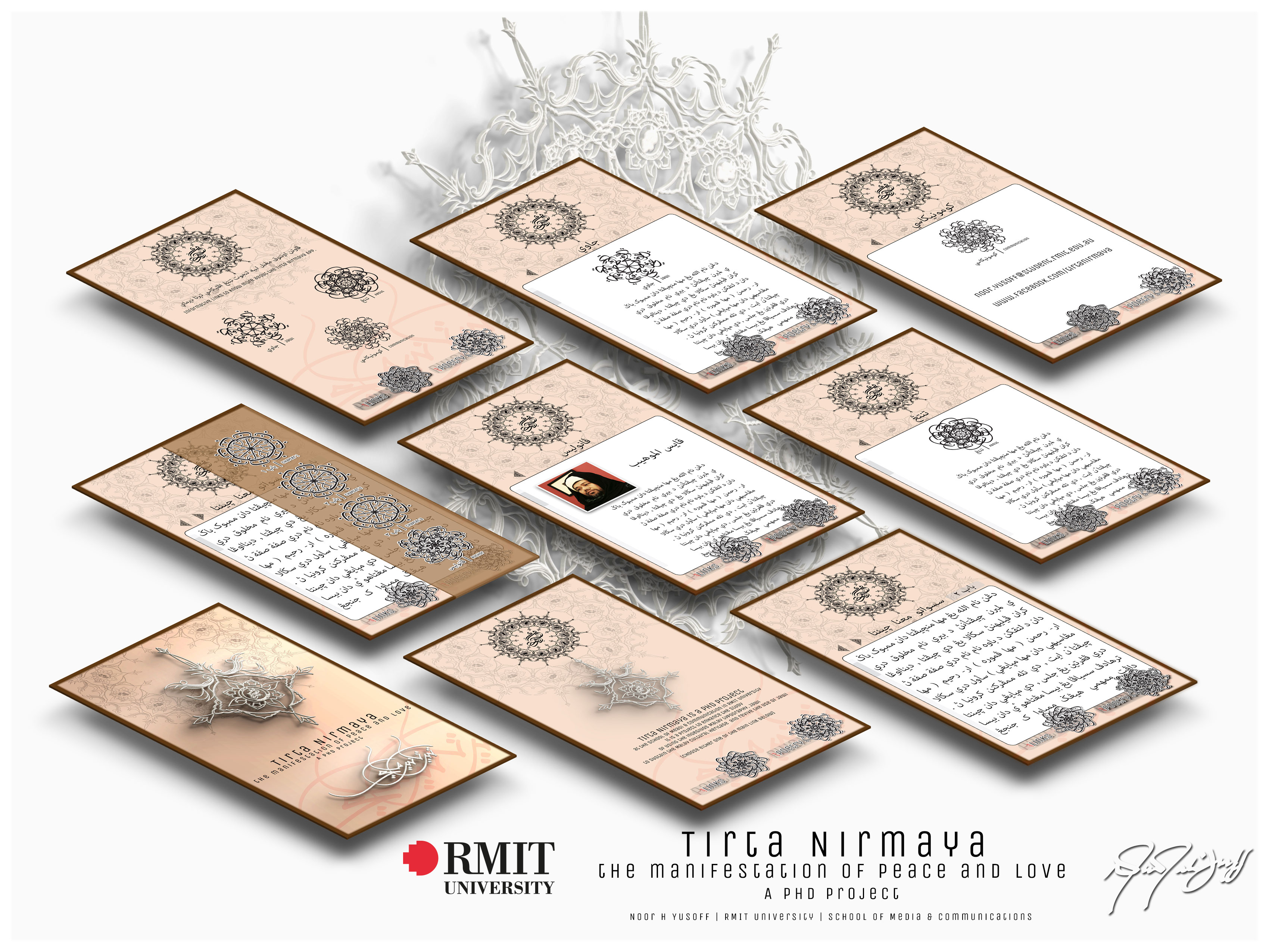 Isometric presentation of Tirta Nirmaya interface screens.
